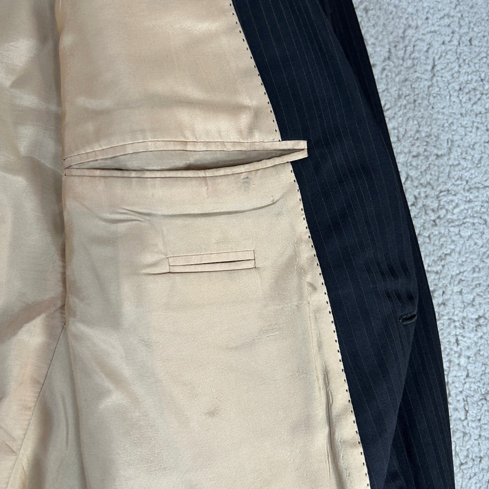VTG Hugo Boss Mens Pinstripe Blazer Jacket Dark Gray Two Button Made in USA 48R - Picture 6 of 16